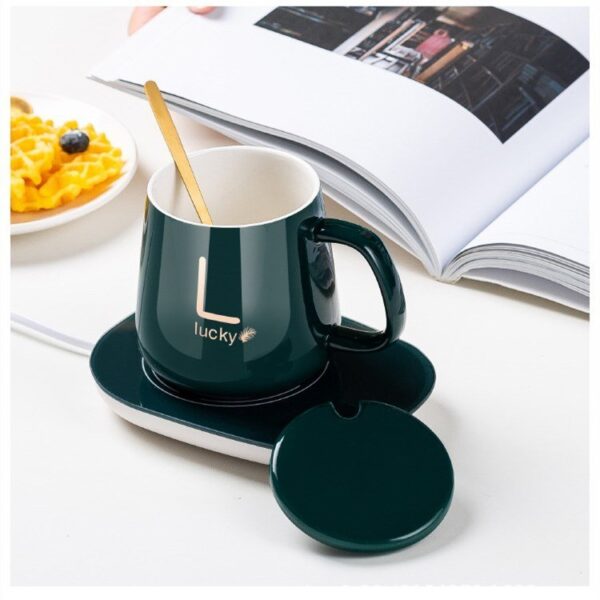 Ceramic Coffee Cup With Automatic Heating Pad | Only In Green Color.