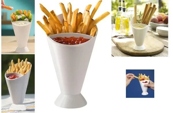 French-Fries-Cup-with-Ketchup-Holder-3.jpeg Fries Holder with Sauce Cup (Random Color)
