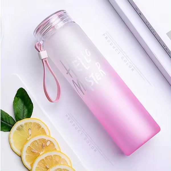 Frosted Glass Water Bottle With Hello Master Decal Logo (Random Color)