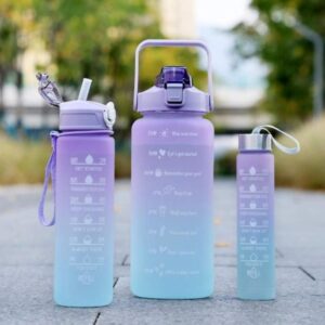 Sports Water Bottles – 3pcs Set, Motivational Time Marker