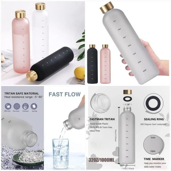 Motivational Water Bottle 32oz Reusable Plastic Drinking Bottle