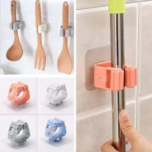1 Pc Mop And Broom Self Adhesive Holder Wall Mount Magic Hanger Organizer Cleaning Tools Storage Mop Rack (Random Color)