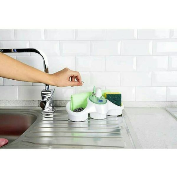 3 In 1 Soap Dispenser And Sponge Holder Sponge Holder For Kitchen - Plastic - 1 Pc (Random Color )