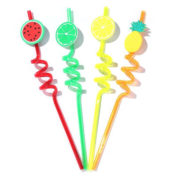 4pcs-cartoon-lime-lemon-pineapple-watermelon-plastic-spiral-drinking-straws-children-random-color - 5 4pcs Cartoon Lime Lemon Pineapple Watermelon Plastic Spiral Drinking Straws Children (Random Color)