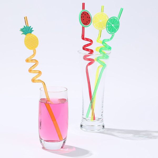 4pcs-cartoon-lime-lemon-pineapple-watermelon-plastic-spiral-drinking-straws-children-random-color - 7 4pcs Cartoon Lime Lemon Pineapple Watermelon Plastic Spiral Drinking Straws Children (Random Color)