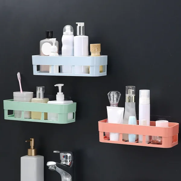 1 Pcs Bathroom Shelf Bathroom Adhesive Storage Rack Kitchen Home Decoration (Random Color )