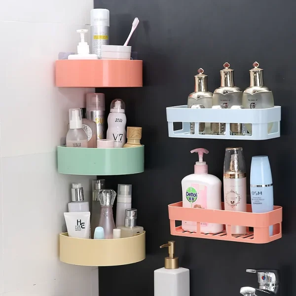 1 Pcs Bathroom Shelf Bathroom Adhesive Storage Rack Kitchen Home Decoration (Random Color )