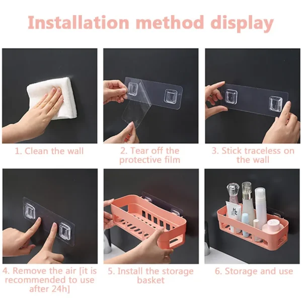 1 Pcs Bathroom Shelf Bathroom Adhesive Storage Rack Kitchen Home Decoration (Random Color )