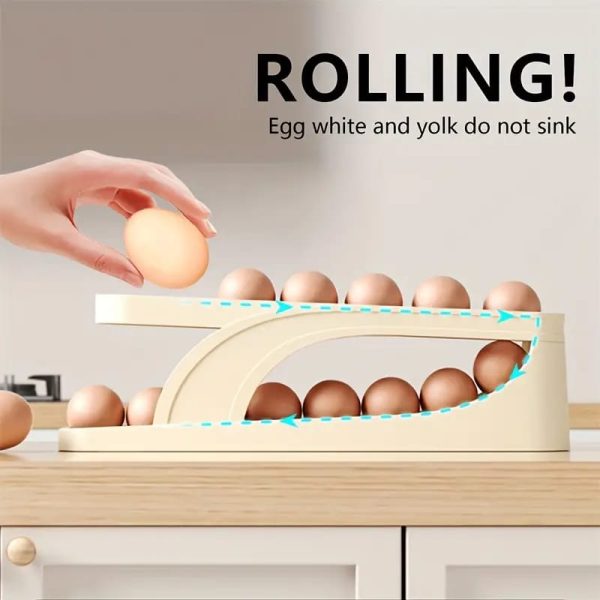 Egg Organizer Automatic Scrolling Egg Rack, Double Layer Egg Storage Tray (Random Colors)