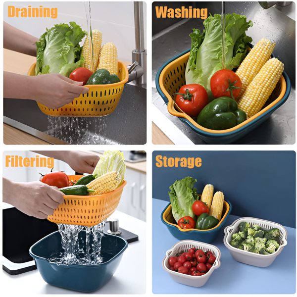 multi-function-double-layer-draining-storage-basket-with-lid-kitchen-basket-random-color - 7 Multi-function Double-layer Draining Storage Basket With Lid | Kitchen Basket (Random Color)