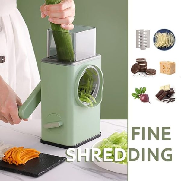 Multifunctional Manual Rotary Vegetable Cutter | Cheese Grater With Handle Durable Mandolin Slicer With Suction Base | 3 In 1 Interchangeable Blades