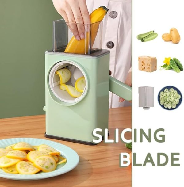 Multifunctional Manual Rotary Vegetable Cutter | Cheese Grater With Handle Durable Mandolin Slicer With Suction Base | 3 In 1 Interchangeable Blades