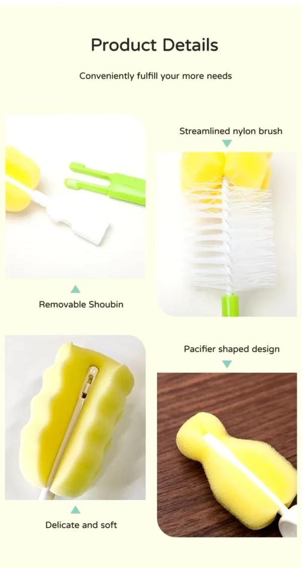 pack-of-3-baby-bottle-and-teat-brush-set-with-changeable-endings-bottle-sponge-straw-and-pacifier-random-color - 8 Pack Of 3 - Baby Bottle And Teat Brush Set With Changeable Endings | Bottle, Sponge, Straw, And Pacifier (Random Color)