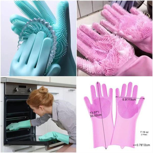 pair-of-silicone-washing-full-finger-gloves-for-home-kitchen-random-colors - 1 Pair Of Silicone Washing Full Finger Gloves For Home & Kitchen (Random Color)