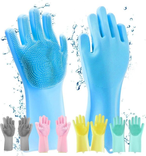 pair-of-silicone-washing-full-finger-gloves-for-home-kitchen-random-colors - 2 Pair Of Silicone Washing Full Finger Gloves For Home & Kitchen (Random Color)