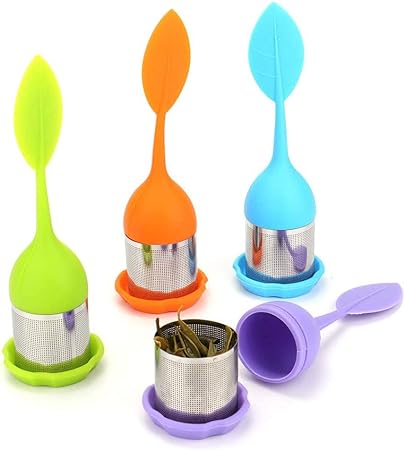 Silicone Tea Infuser | Stainless Steel Strainer Drip Tray Included (Random Color)
