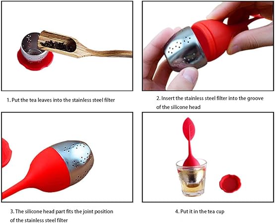 Silicone Tea Infuser | Stainless Steel Strainer Drip Tray Included (Random Color)