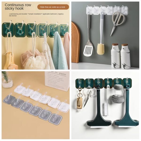Six Rows Of Sticky Hook Storage Holder Multipurpose (Random Color)