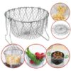 Stainless Steel Multi-functional Foldable Cooking Chef Basket Deluxe Kitchen Colander, Mesh Steam Rinse Strain Fry Basket Deep Fryer
