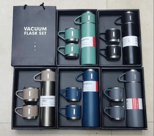 stainless-steel-vacuum-flask-set-500ml-with-2cups-random-color - 6 Stainless Steel Vacuum Flask Set, 500ml With 2cups (Random Color)