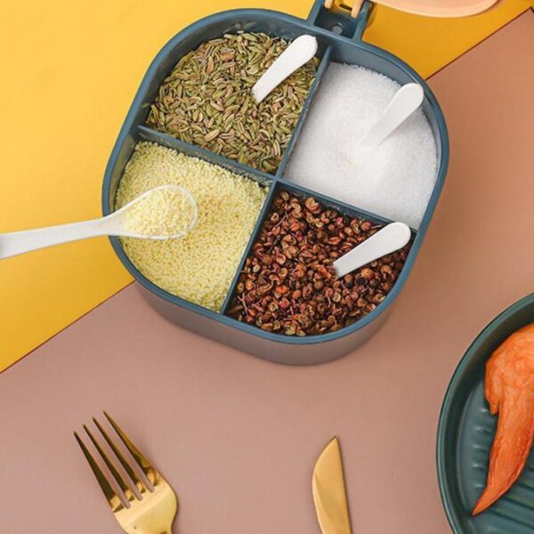 Modern Spice Kit – 4 Grid Spice Jar with Spoons | 1000ml Storage Box (random Color)