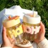 cute 350ml glass straw cup with lid insulated portable water tumbler with chain handle for girls summer drinkware