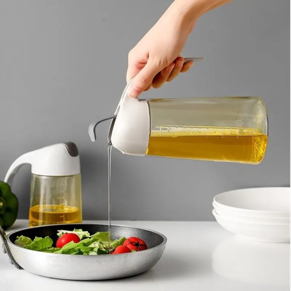 Glass Oil Bottle & Dispenser Jug – 450ml Dual-Purpose Oil Pourer & Sprayer (Random Color)