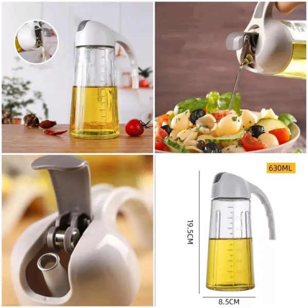 Glass Oil Bottle & Dispenser Jug – 450ml Dual-Purpose Oil Pourer & Sprayer (Random Color)