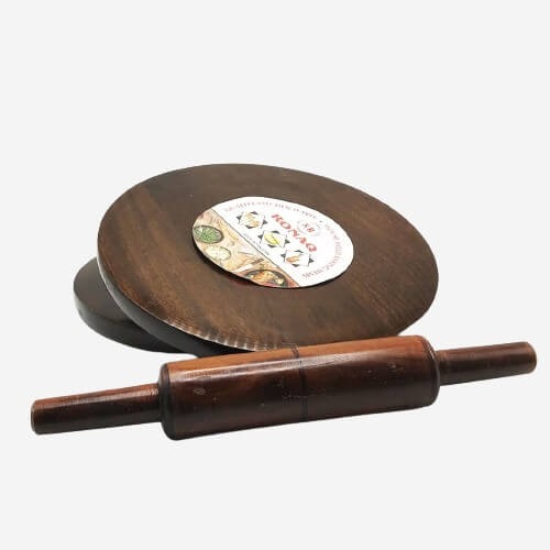 handcrafted wooden chakla roti rolling board brown finish durable kitchen tool