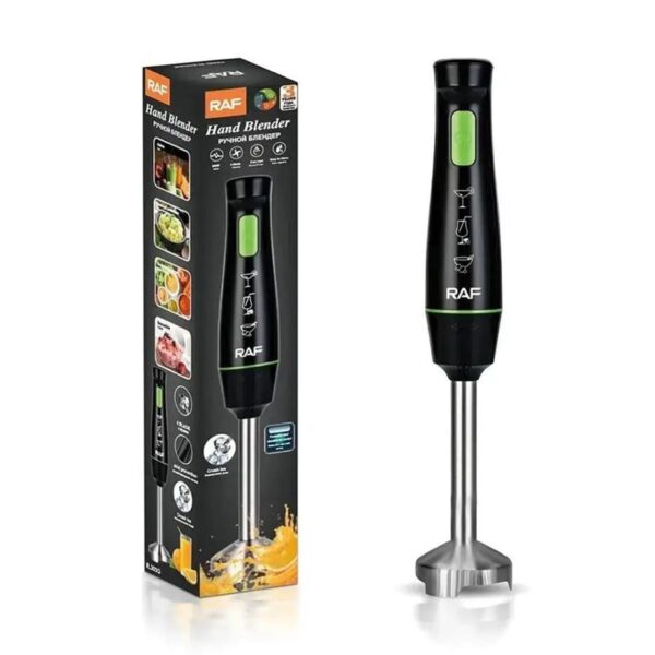 Stainless steel hand blender stick mixer with ergonomic grip and detachable shaft, perfect for blending smoothies, soups, and baby food.