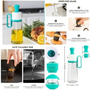 3-in-1 Glass Oil Dispenser Bottle with Brush & Spray 550ml