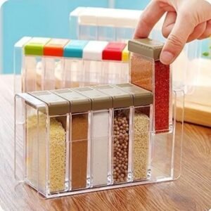 6-Piece Transparent Spice Jar Set with Colorful Lids Kitchen Organizer