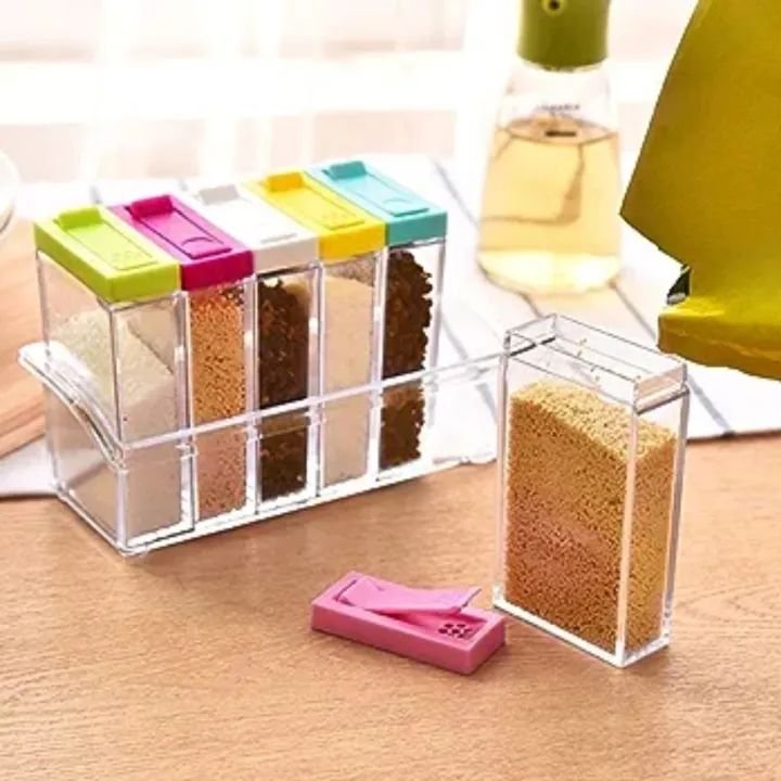 6-Piece Transparent Spice Jar Set with Colorful Lids Kitchen Organizer - Image 3