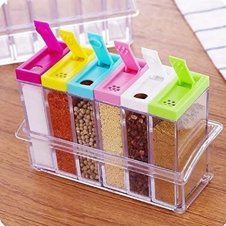 6-Piece Transparent Spice Jar Set with Colorful Lids Kitchen Organizer - Image 5