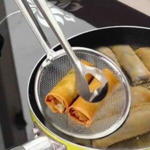 Stainless Steel Frying Oil Filter Spoon Strainer with Clip for Kitchen & BBQ